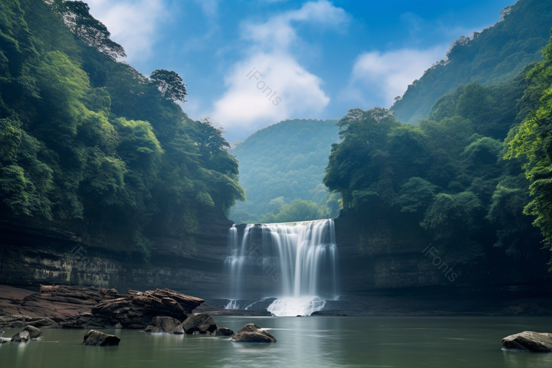 壮丽自然风景瀑布水远景拍摄,高清,摄影图,摄影图片,图片大全,摄影图免费下载